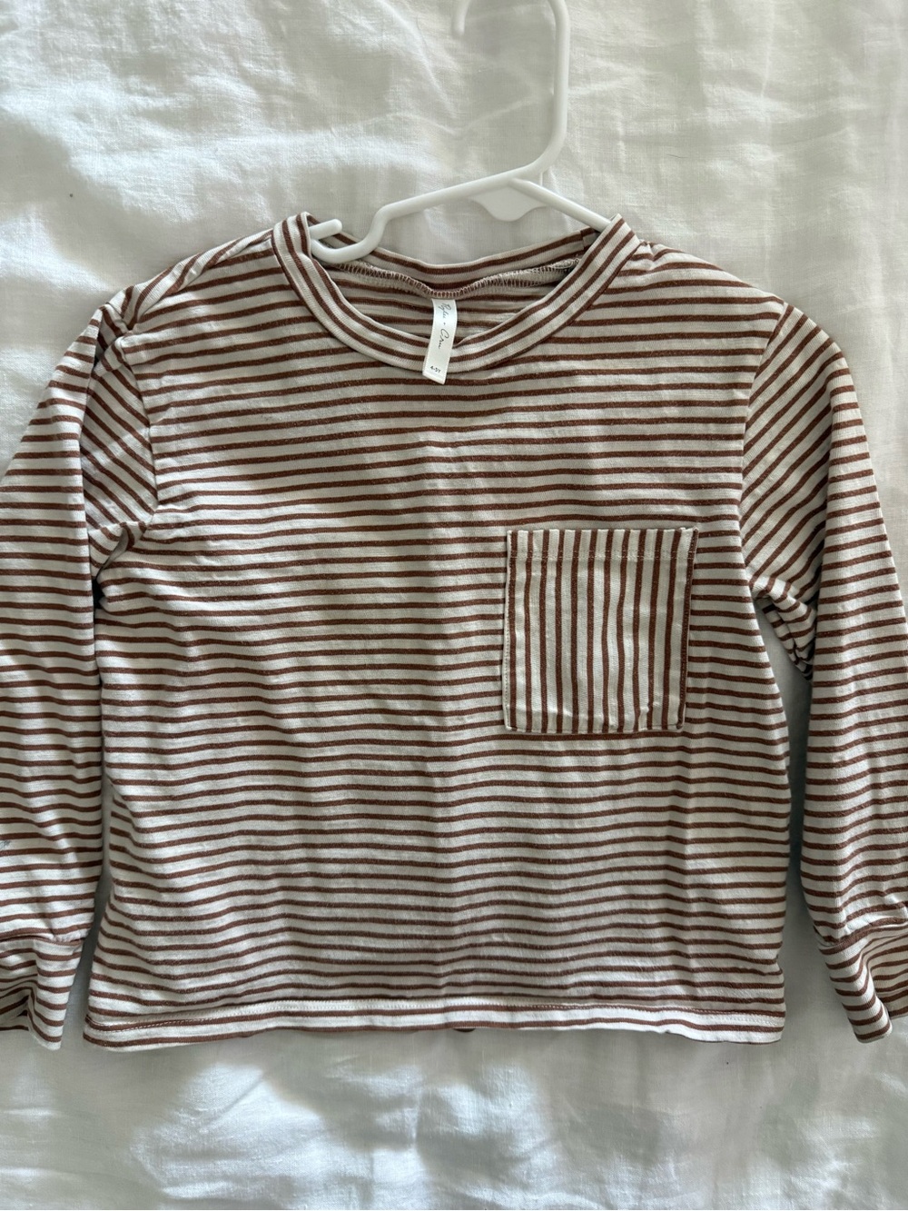 Rylee + Cru Striped Long-Sleeve Pocket Tee - Brown & Cream